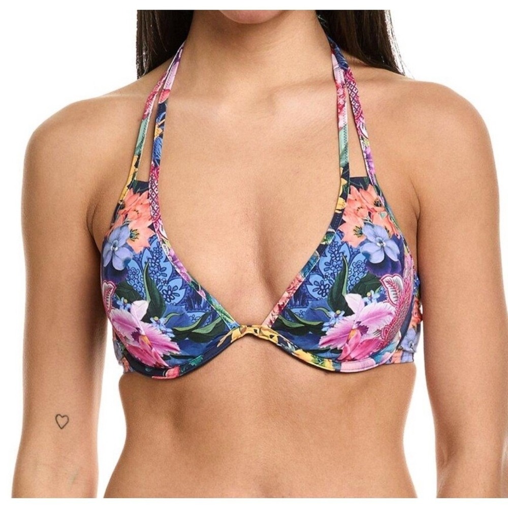 Johnny Was Neon Jungle Bikini Top Multi Color Floral Underwire Halter D2